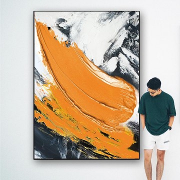 Texturizado Painting - Pinceladas naranja de Palette Knife arte de la pared textura minimalista